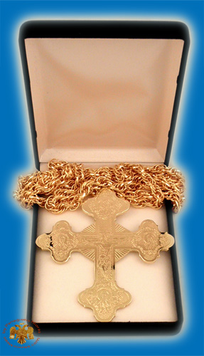 Pectoral Engraved Cross Gold Plated Byzantine Style 8x10cm